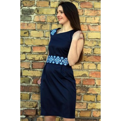 Embroidered dress "Dream" blue on black